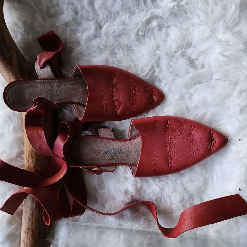 Free people red mules with wraparound ankle